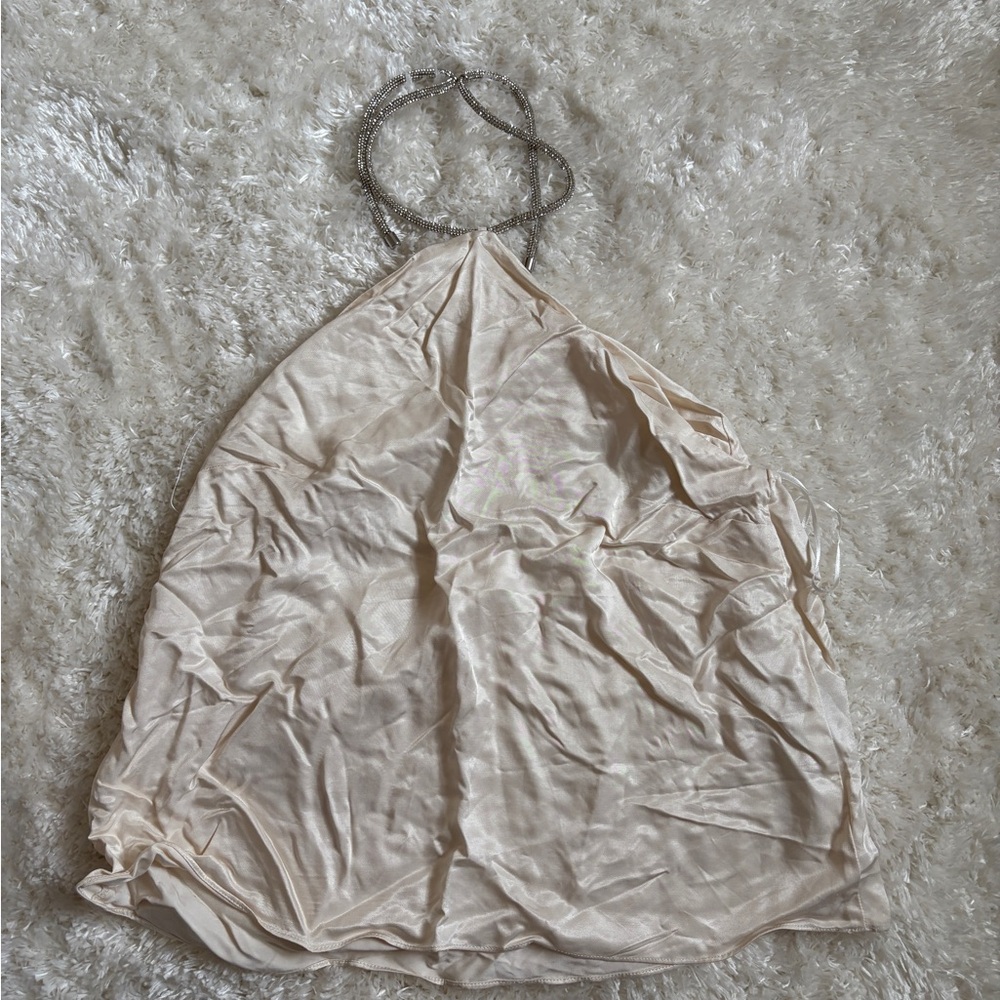 H&M Elegant Cream Halter Dress with Chain Straps